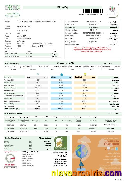 UAE ABU DHABI DISTRIBUTION CO. business utility bill